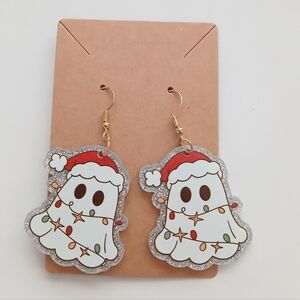 Fashion Jewelry Festive Ghost Earrings - Red, White, Gold